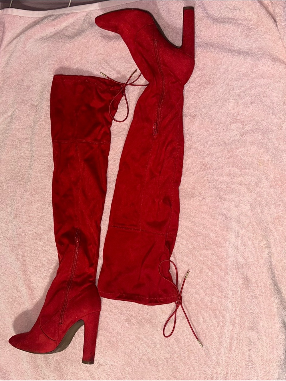 Shoe Dazzle Red Over-the-Knee High-Heel Boots